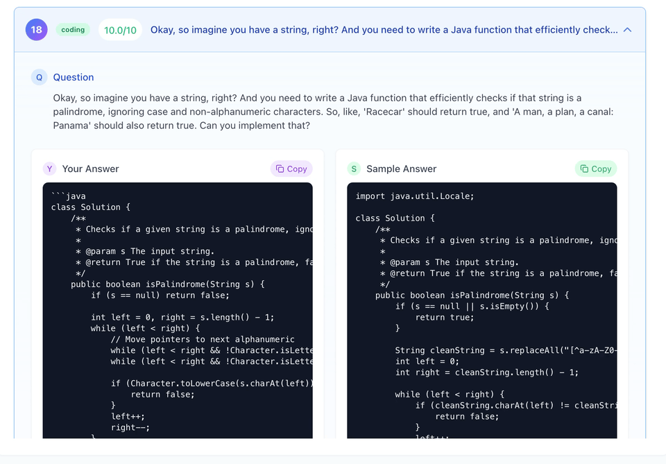 Per-question scores that tell you what to fix - Mocksy benchmarks your every response against staff-level rubrics trained on thousands of real inter